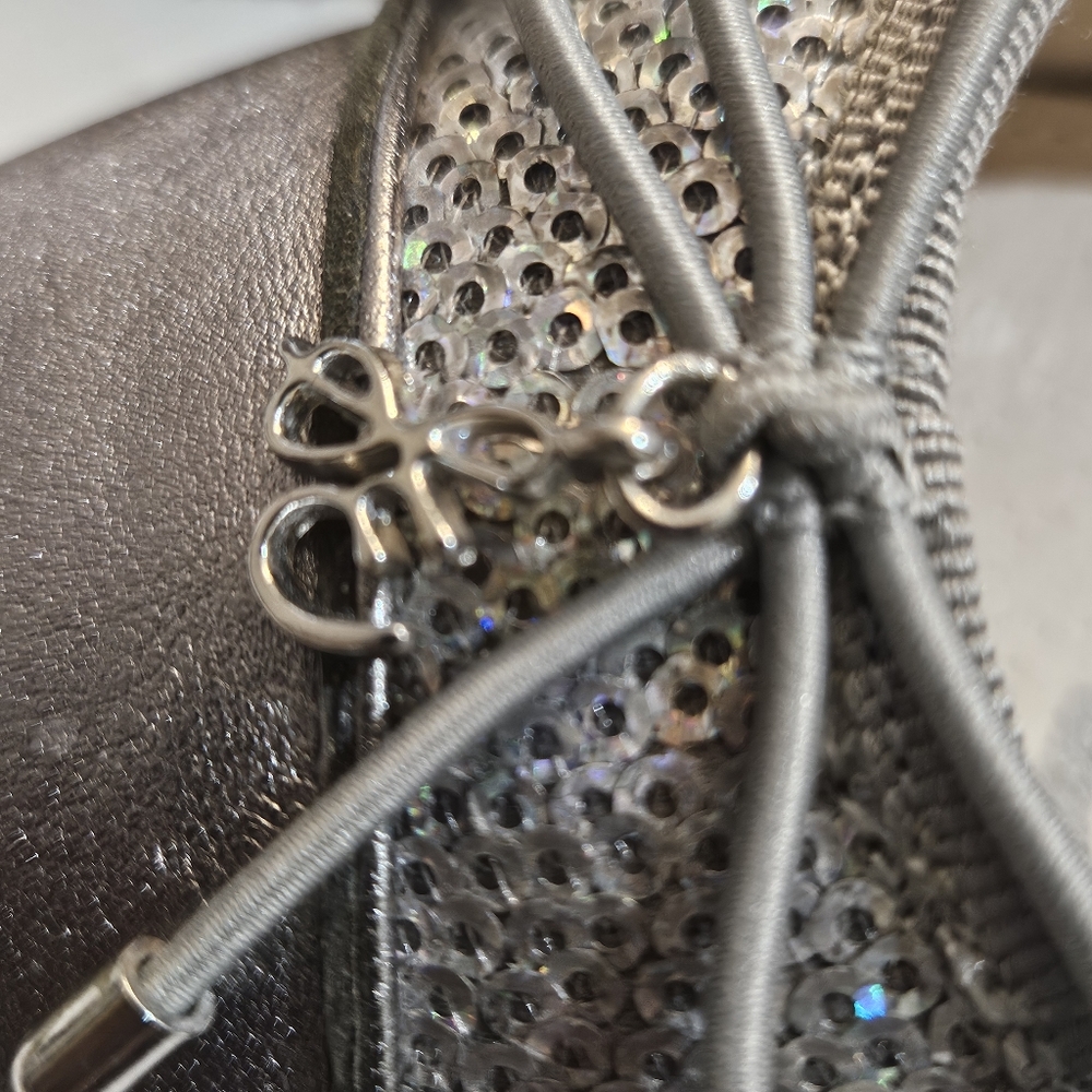 Sam Edelman Metallic Silver Loafers with Bow Accent - Picture 8 of 11